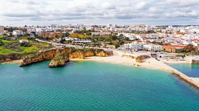 an aerial view of a beach and a city at Boa Vista - Golf View Villa in Lagos