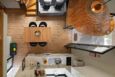 an overhead view of a kitchen with a stove at OurMadeira - Casa Hortensia in Senhora do Rosário