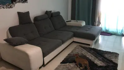a couch and a cat in a living room at Magic Paradisus guest in Caniço