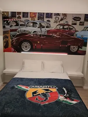 a bedroom with a bed with cars on the wall at Classic Car House in Santa Cruz