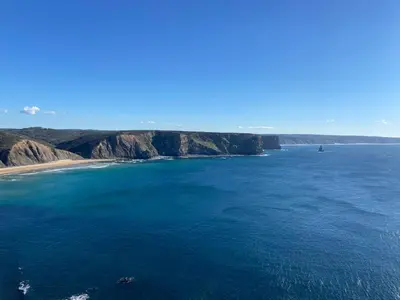 an aerial view of the ocean and a beach at Seaview apartment Estrela da Luz Praia da Luz in Luz