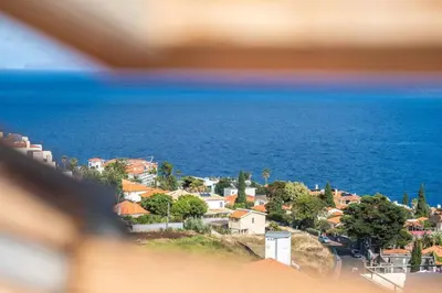 a view of a town and the ocean at Rosalina's Apartment in Caniço