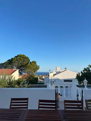 a view from the balcony of a white building at Casa Bambi in Porto Santo