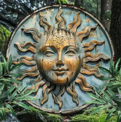 a metal sun sign with a face on it at Casa do sol in Santa Cruz