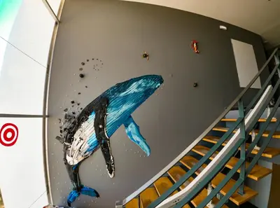 a mural of a whale on a wall at HI Arrifana Destination Hostel in Aljezur