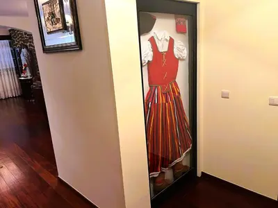 a painting of a dress in a display case at Vale dos Passarinhos in São Vicente