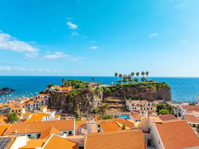 an aerial view of a town next to the ocean at JPL Blue Horizon Residential - D in Câmara de Lobos