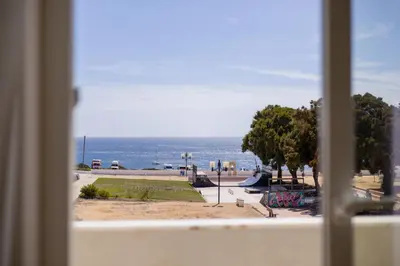 a view of a skate park from a window at Pontalaia Ocean View in Sagres