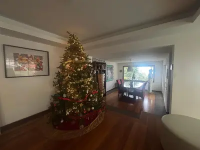 a christmas tree in the middle of a living room at Suite Bela Vigia 3 in Jardim do Mar