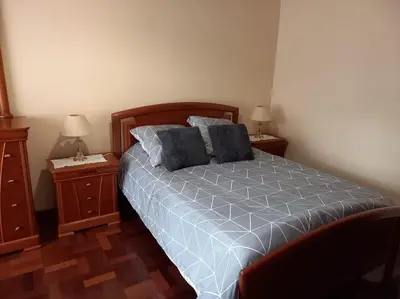a bedroom with a bed with two night stands and two lamps at Casa Afonso a getaway apartment in Arco da Calheta