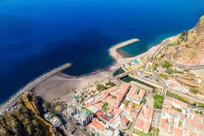 an aerial view of a town next to the ocean at Vila do Conde Nº3 in Ribeira Brava