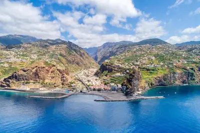 an aerial view of a small town on a mountain at Vila do Conde Nº3 in Ribeira Brava