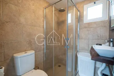 a bathroom with a shower and a toilet and a sink at Casa do Maurício by GALMI in Ponta do Pargo