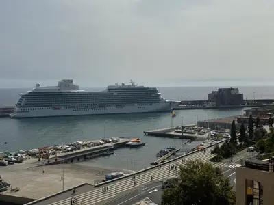 a cruise ship is docked in a harbor at Infante Home in Funchal