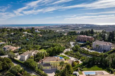 an aerial view of a residential neighborhood with houses at Casa Amarela in Lagos
