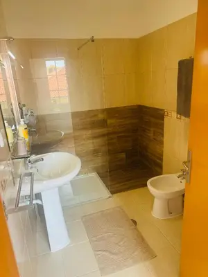 a bathroom with a sink and a toilet at Oliveira's Home in Porto Santo