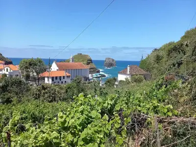 a village on a hill with the ocean in the background at Villa in Porto da Cruz with Ocean Views in Porto da Cruz