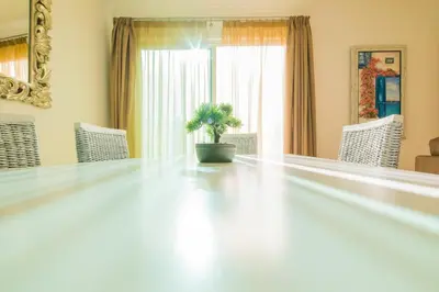 a large dining room table with a potted plant on it at Rodamar Penthouse in Funchal