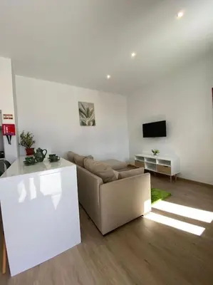 a living room with a couch and a tv at Casa Isa - Funchal in Funchal