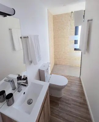 a white bathroom with a toilet and a sink at S A L - Beach Apartments Caniçal in Machico