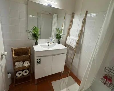 a bathroom with a sink and a mirror at Quinta Dias in Funchal