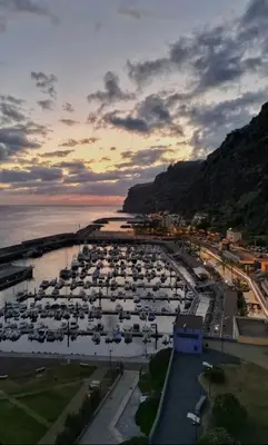 an aerial view of a marina with a bunch of boats at Quiet Cozy Apt MQ2 & Near Beach & Mountain View in Calheta