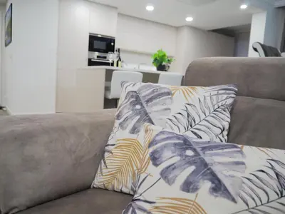 a couch with two pillows on it in a living room at Imperatriz Madeira Apartment in Funchal