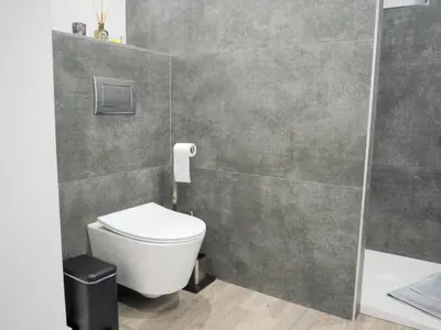 a bathroom with a toilet and a shower at Imperatriz Madeira Apartment in Funchal