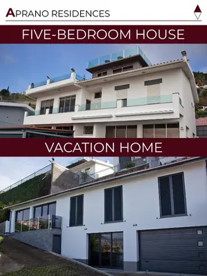a collage of two pictures of a five bedroom house at Atlantic View Residence in Funchal