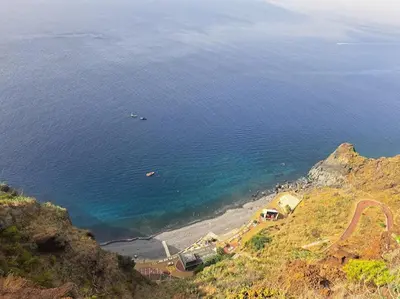 an aerial view of a beach and the ocean at Enjoy Madeira 1 in Caniço