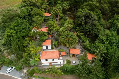an overhead view of a house with orange roofs at Casas da Terça - modern comfort in traditional houses set within 300sqm of private gardens to explore in Tábua