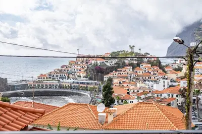 a view of a town with houses and the ocean at Seaside Charm II in Câmara de Lobos