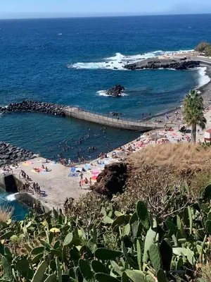 a beach with a bunch of people in the water at Ocean View Condo in Caniço