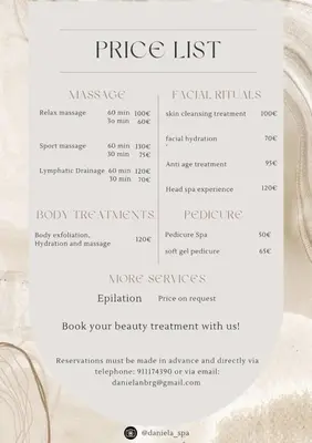 a menu for the price list at Vila Sun House AB in Calheta