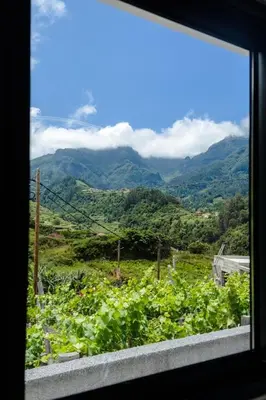 a window with a view of a mountain range at GuestReady - Tranquil Retreat in Nature's Embrace in São Vicente