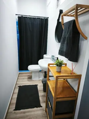 a bathroom with a toilet and a sink and a shower at Apartamento MONTECORUJEIRA in Funchal