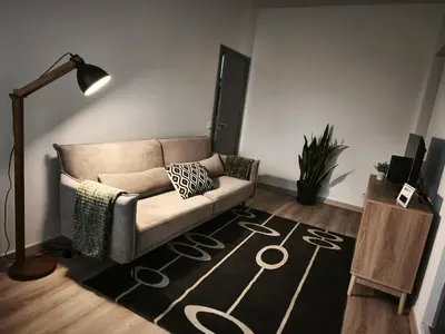 a living room with a couch and a rug at Apartamento MONTECORUJEIRA in Funchal