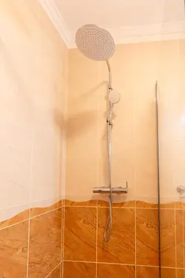 a shower with a shower head in a bathroom at Radiantescapadela in Estreito da Calheta