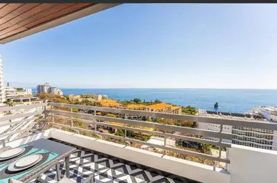 a balcony with a view of the ocean at Island Time Studio with Sea View in Funchal