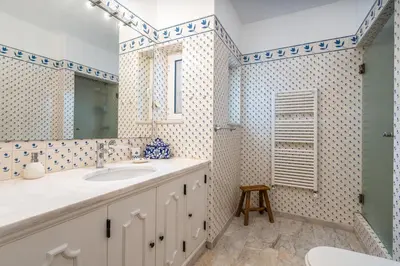 a bathroom with a sink and a shower at Spacious villa with sea view, tennis & golf garden #1963 in Alagoas