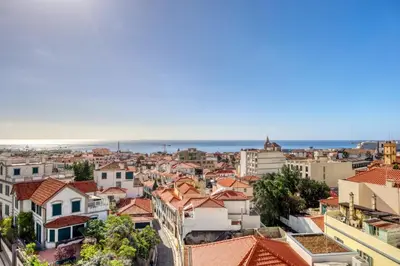 a view of a city with the ocean in the background at Funchal Panoramic View, a Home in Madeira in Funchal