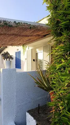a white house with a plant in front of it at Kanela Guest House B-side in Machico