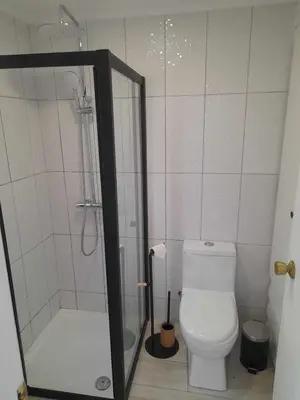 a small bathroom with a shower and a toilet at Sol & Mar Casa Branca in Funchal