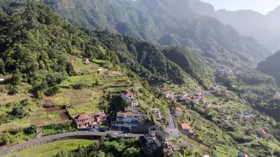 an aerial view of a village on a mountain at Domingos House - Valley View in Boaventura