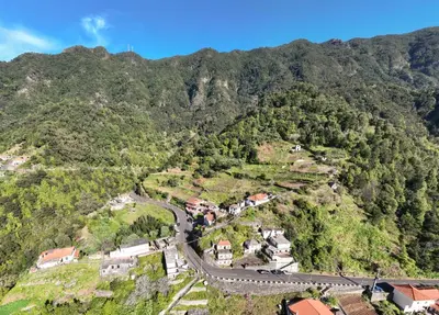an aerial view of a winding road on a mountain at Domingos House - Valley View in Boaventura
