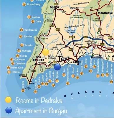 a map of regions in bologna and apartments in bulgaria at Studio Sardinha-1 min walk to beach in Burgau