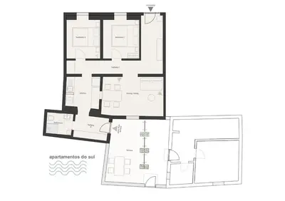 a floor plan of a house at Modern Old Town House with Sunny Terrace in Vila do Bispo
