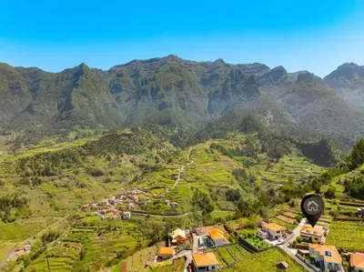 an aerial view of a valley in the mountains at Casa Vale da Laurissilva in São Vicente