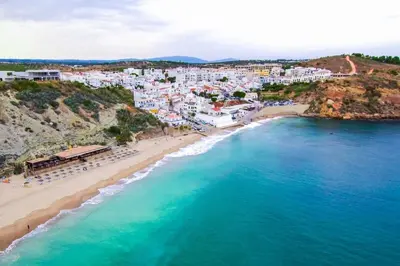an aerial view of a beach and buildings at Casa Maisie Apartment in Burgau