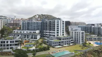 an aerial view of a city with tall buildings at Acqua - Private Swimming Pool in Funchal